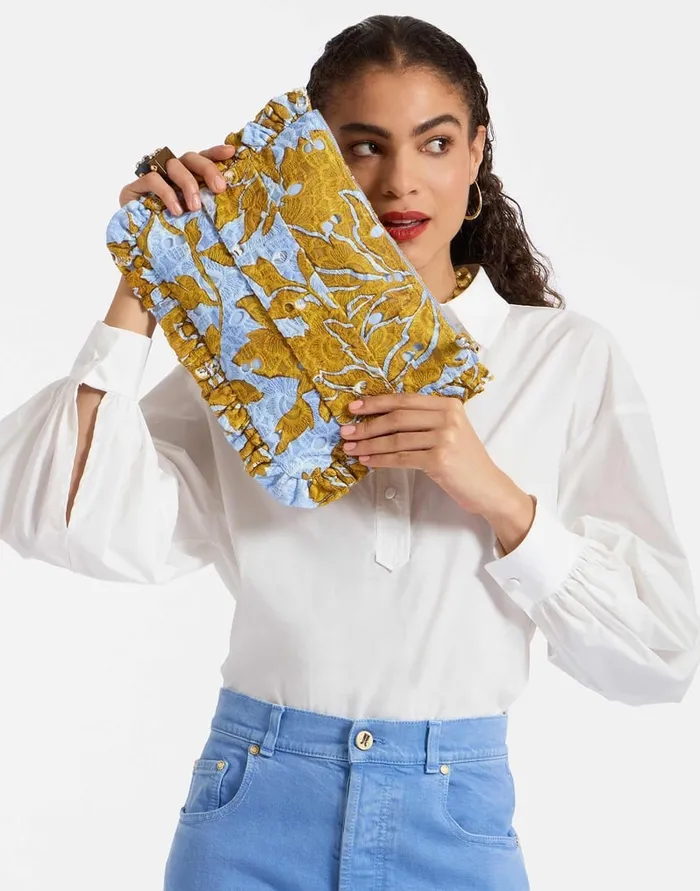 La Doublej Hand Pochette Tangle Light Blue In Printed Lace Women Bags and Pochettes
