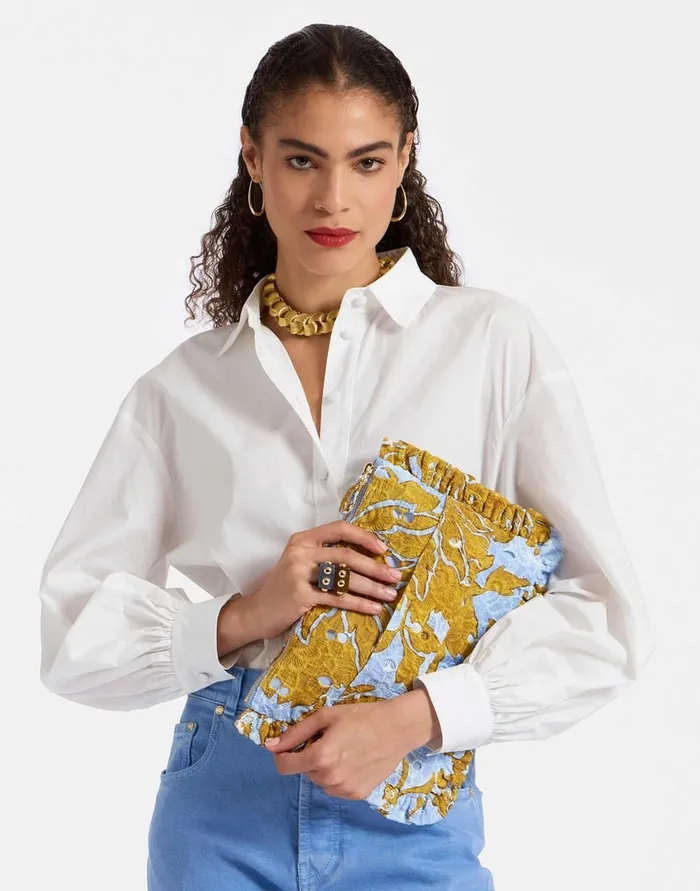 La Doublej Hand Pochette Tangle Light Blue In Printed Lace Women Bags and Pochettes