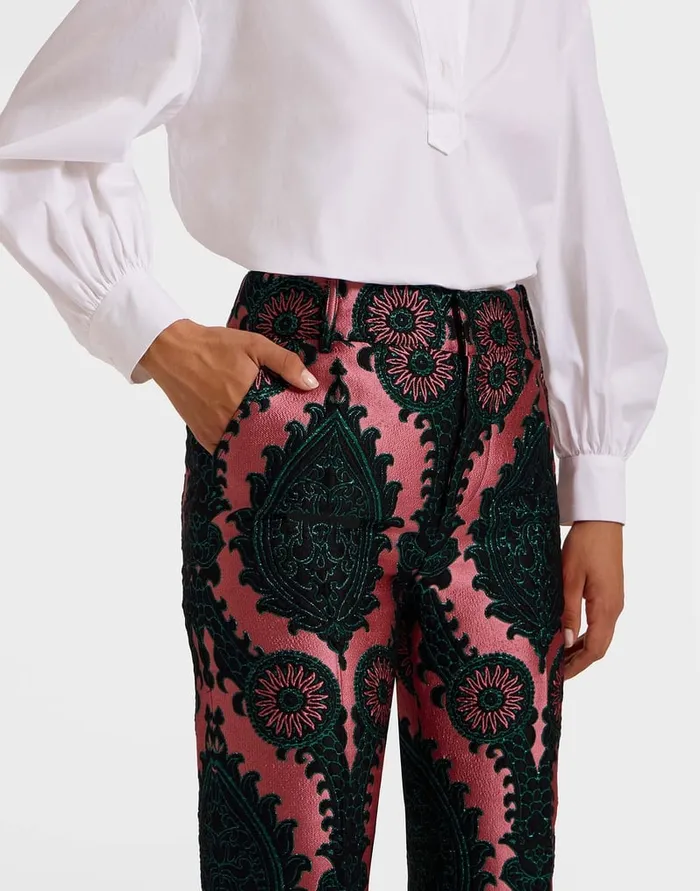 La Doublej Hendrix Pants Oltrarno Pink In Jacquard Women Shorts and Pants