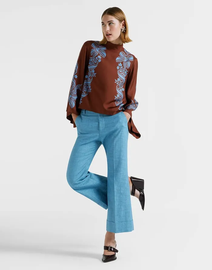 La Doublej Hendrix Pants Solid Light Blue In Shot Cotton Women Shorts and Pants La Doublej Hendrix Pants Solid Light Blue In Shot Cotton Women Shorts and Pants