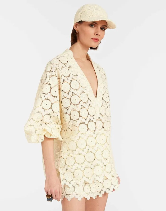 La Doublej Jackie Shirt Evil Eye Ivory In Macrame Women Shirts and Tops