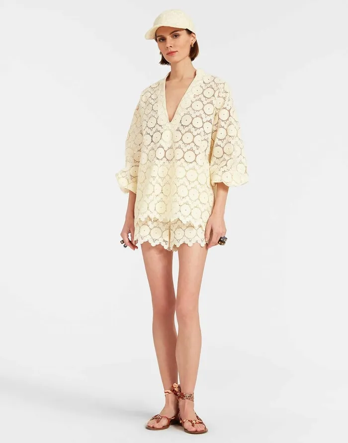 La Doublej Jackie Shirt Evil Eye Ivory In Macrame Women Shirts and Tops