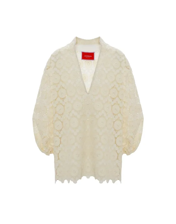 La Doublej Jackie Shirt Evil Eye Ivory In Macrame Women Shirts and Tops