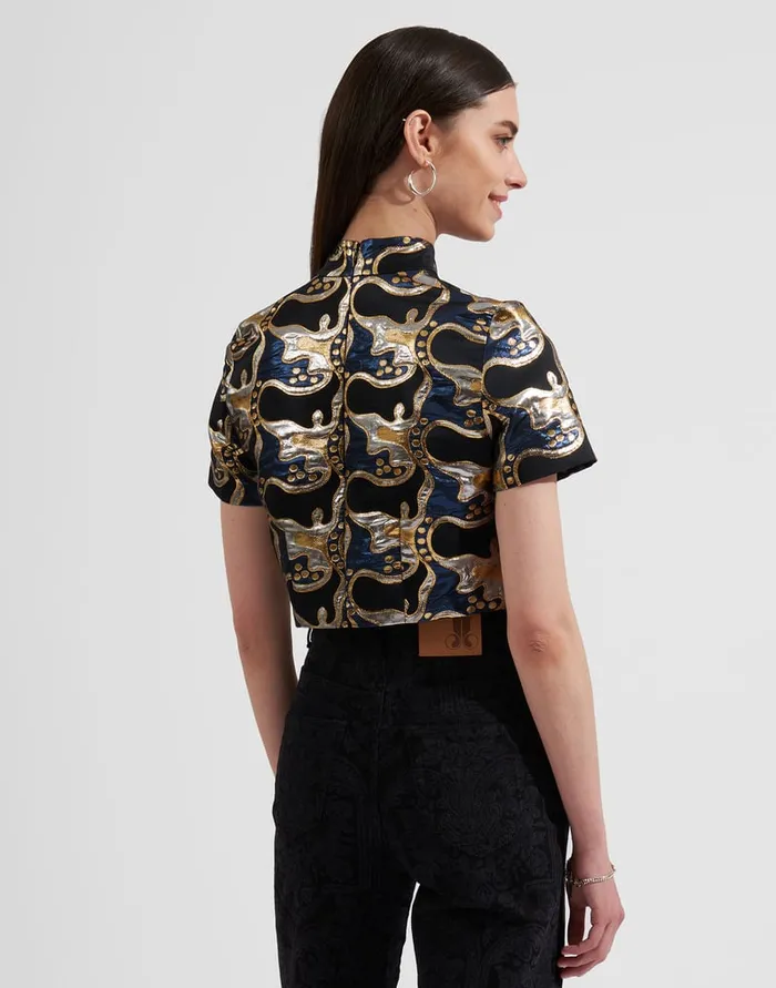 La Doublej Juliet Crop Top Spritz Blu In Jacquard Women Shirts and Tops