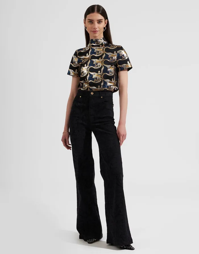 La Doublej Juliet Crop Top Spritz Blu In Jacquard Women Shirts and Tops