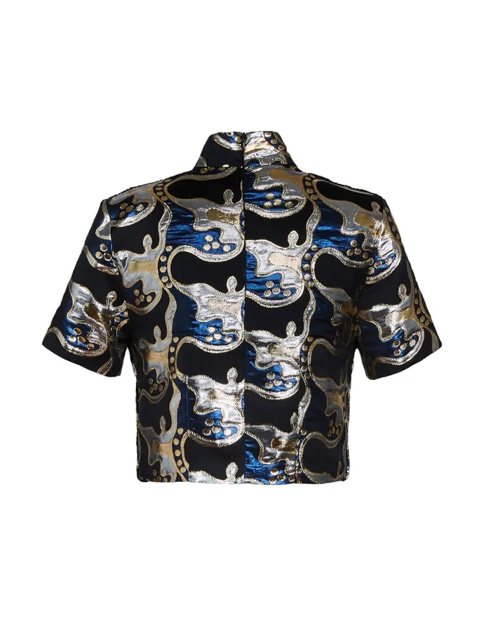 La Doublej Juliet Crop Top Spritz Blu In Jacquard Women Shirts and Tops