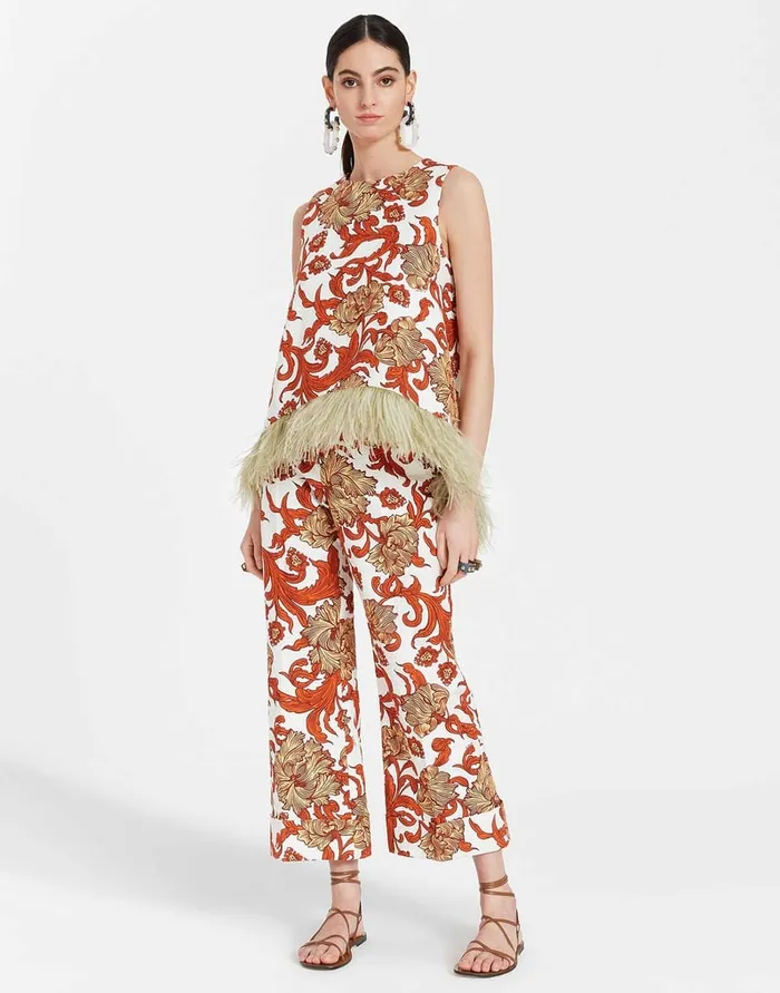 La Doublej La Scala Top Reef White In Shot Cotton With Feathers Women Shirts and Tops