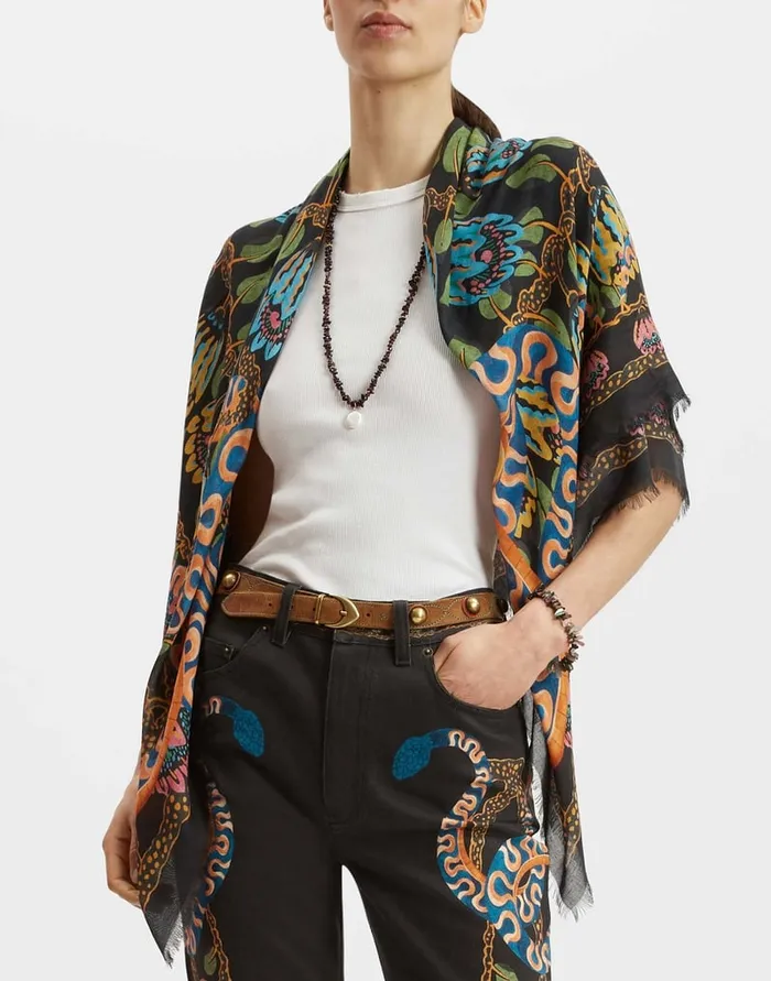 La Doublej Light Scarf Eve Black In Wool Modal Women Foulards and Scarves
