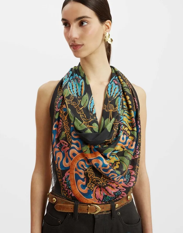 La Doublej Light Scarf Eve Black In Wool Modal Women Foulards and Scarves