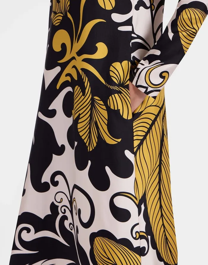 La Doublej Long Sleeve Swing Dress Marea Black and White In Silk Twill Women Dresses