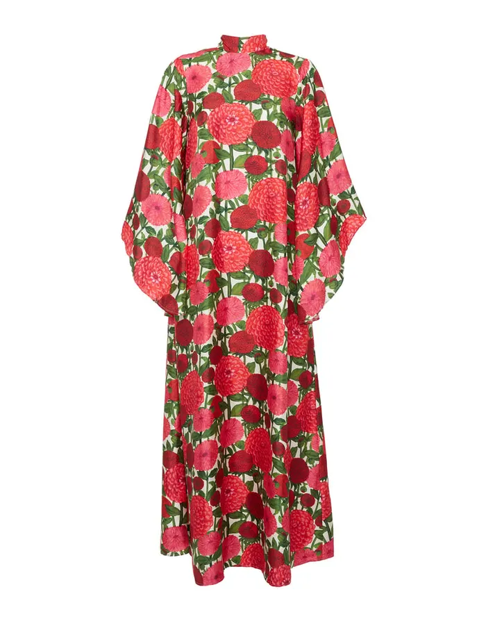 La Doublej Magnifico Dress Pink Dahlias In Twill Silk Women Party Dressing