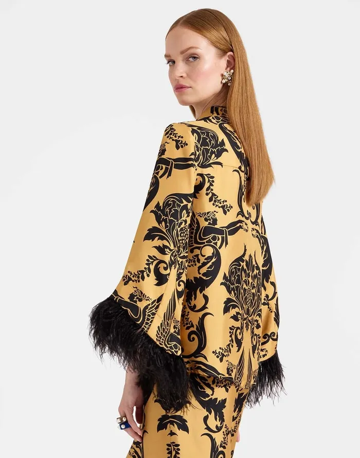 La Doublej Make An Exit Top Cherubs Gold In Silk Twill With Feathers Women Party Dressing La Doublej Make An Exit Top Cherubs Gold In Silk Twill With Feathers Women Party Dressing