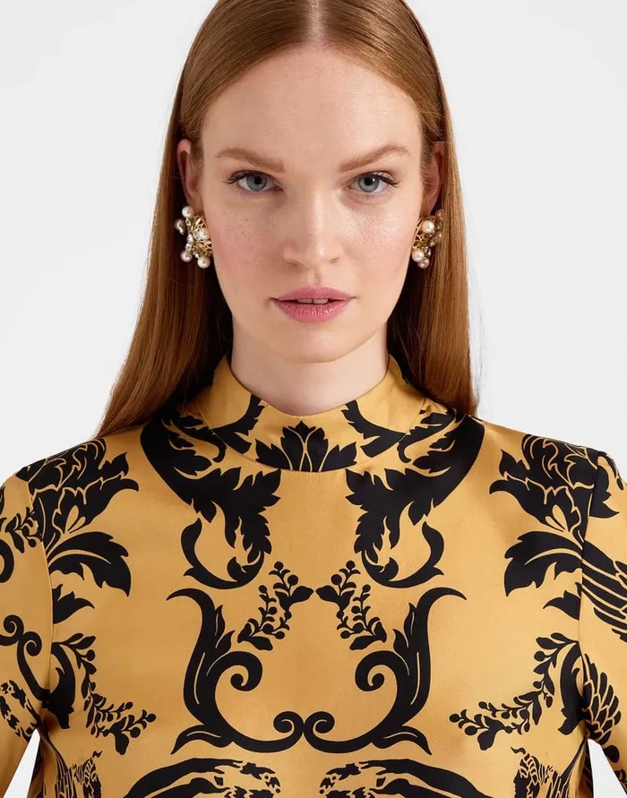 La Doublej Make An Exit Top Cherubs Gold In Silk Twill With Feathers Women Party Dressing