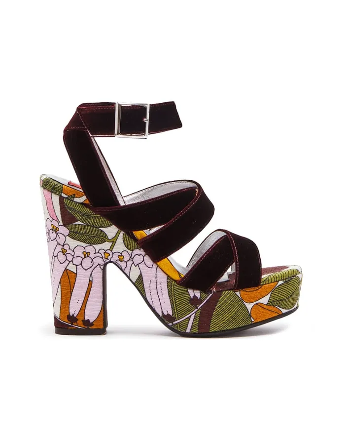 La Doublej Medal Wedge Big Flower Rose In Shot Cotton Women Shoes