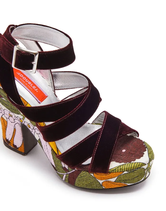 La Doublej Medal Wedge Big Flower Rose In Shot Cotton Women Shoes