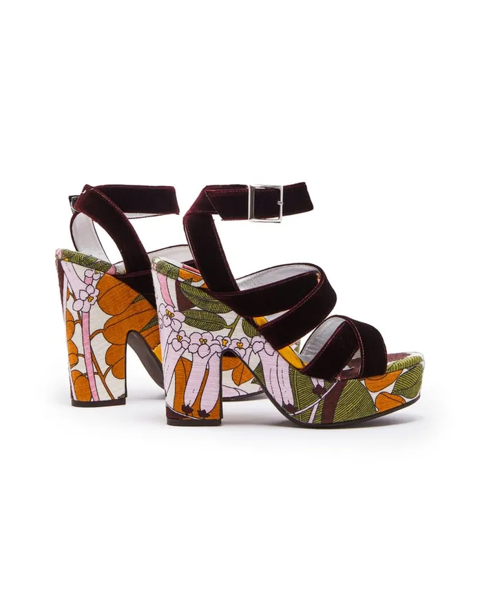 La Doublej Medal Wedge Big Flower Rose In Shot Cotton Women Shoes