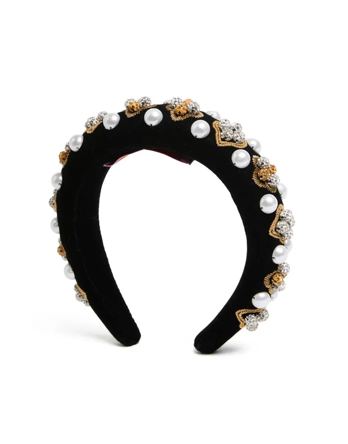 La Doublej Medici Headband Solid Gold In Velvet Embroidered Women Hair Accessories La Doublej Medici Headband Solid Gold In Velvet Embroidered Women Hair Accessories