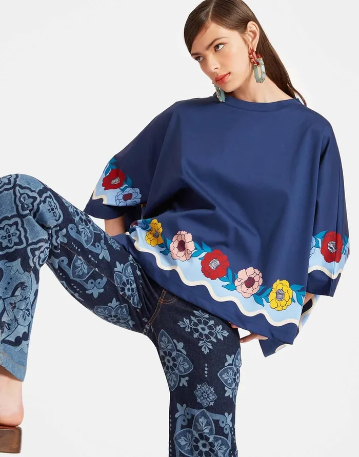 La Doublej Meditation Poncho Whitsun Place Blue In Jersey Interlock Women Loungewear La Doublej Meditation Poncho Whitsun Place Blue In Jersey Interlock Women Loungewear