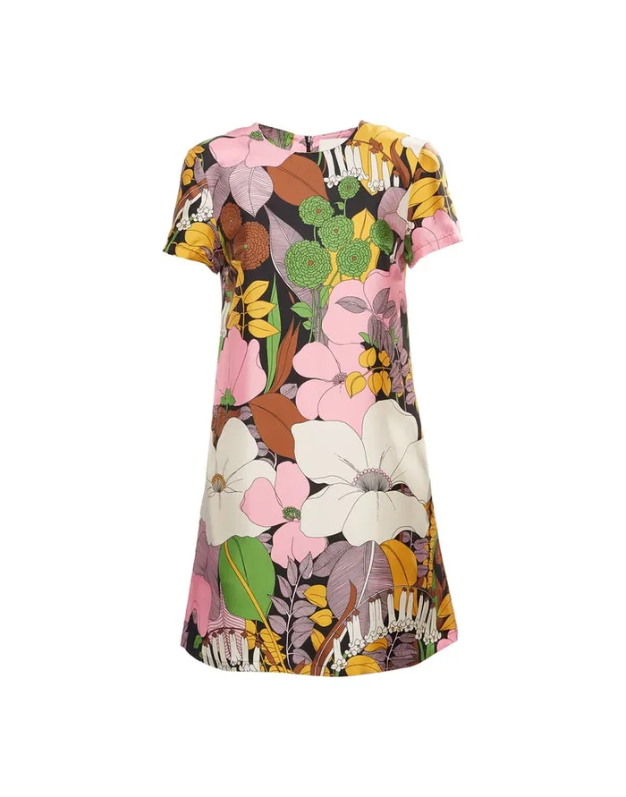 La Doublej Mini Swing Dress Big Flower In Silk Twill Women Dresses