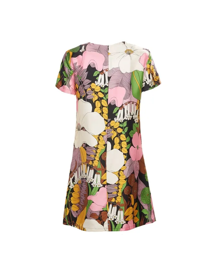 La Doublej Mini Swing Dress Big Flower In Silk Twill Women Dresses