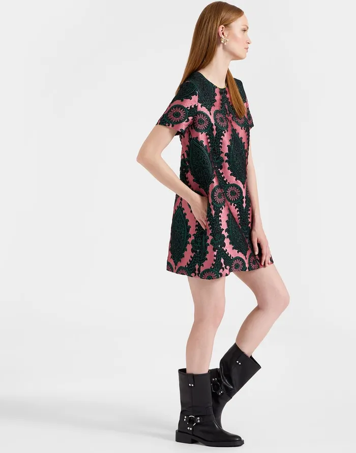 La Doublej Mini Swing Dress Oltrarno Pink In Jacquard Women Dresses