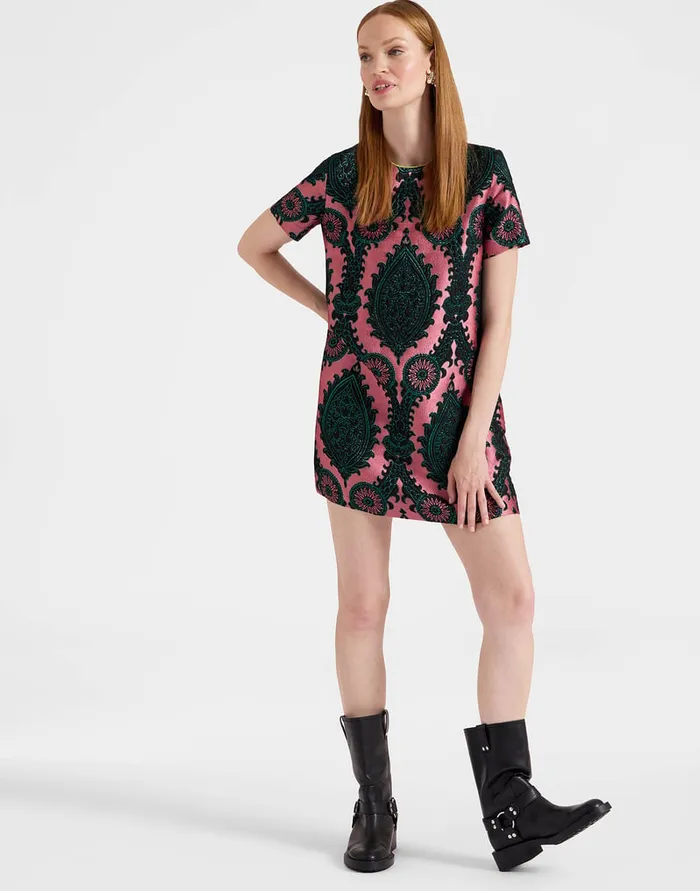 La Doublej Mini Swing Dress Oltrarno Pink In Jacquard Women Dresses