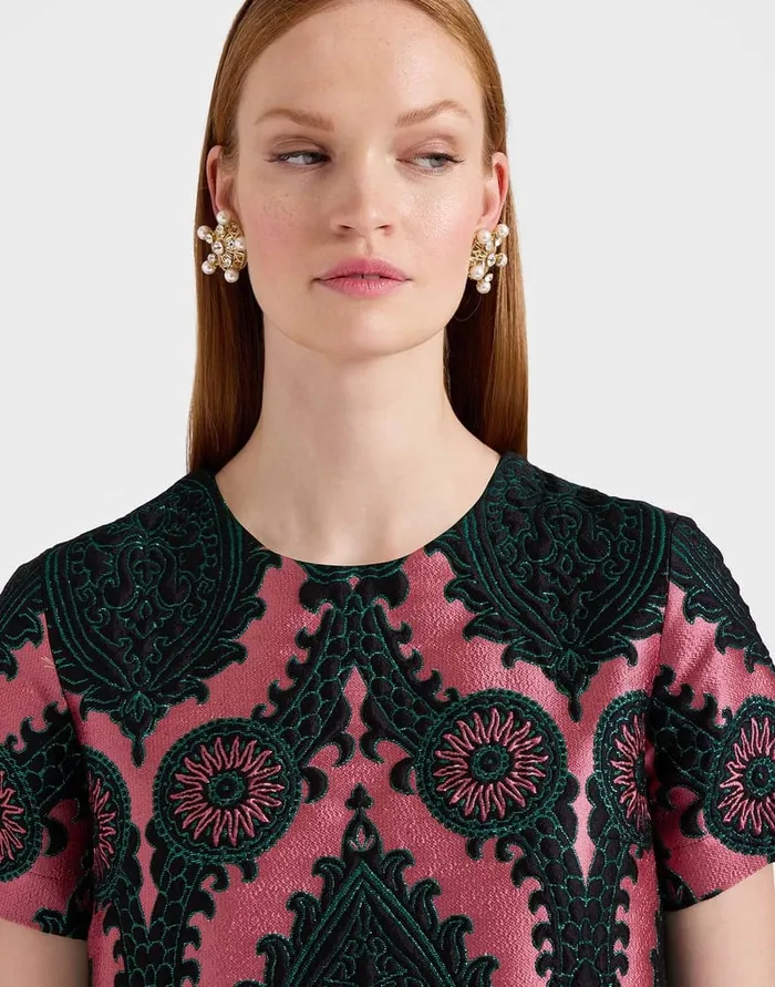 La Doublej Mini Swing Dress Oltrarno Pink In Jacquard Women Dresses