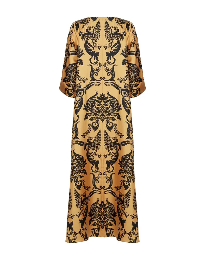 La Doublej Muumuu Dress Round Neck Cherubs Gold In Silk Twill Women Party Dressing