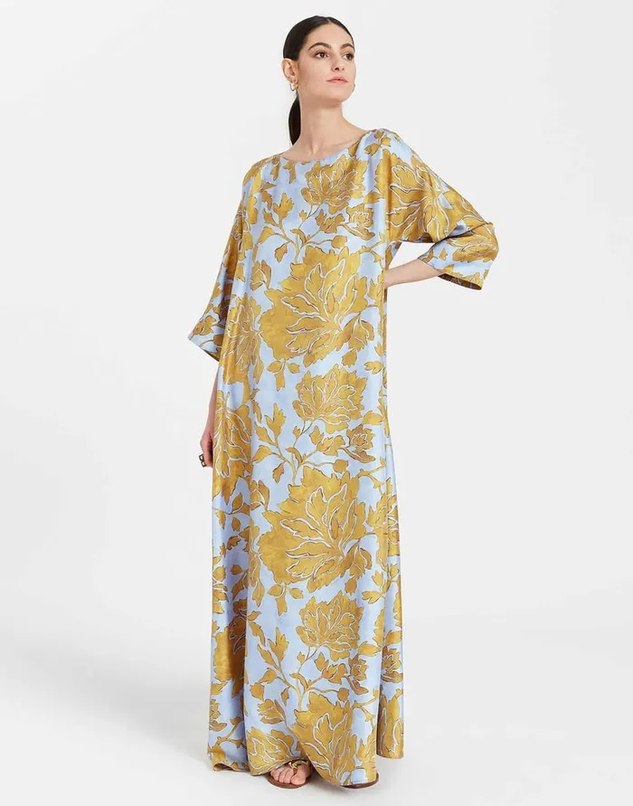 La Doublej Muumuu Dress Round Neck Tangle Light Blue In Silk Twill Women Dresses La Doublej Muumuu Dress Round Neck Tangle Light Blue In Silk Twill Women Dresses