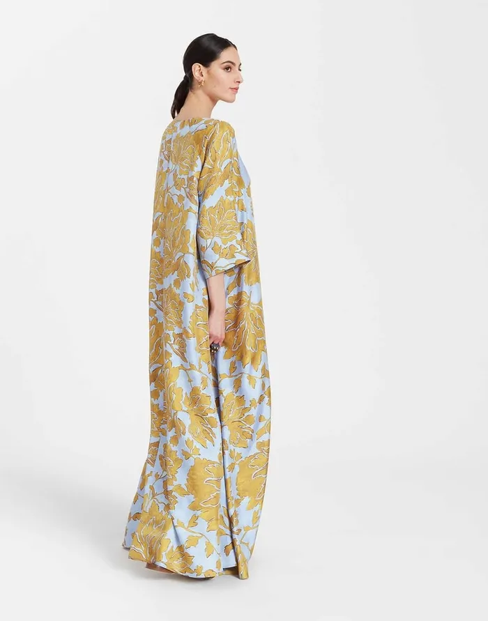 La Doublej Muumuu Dress Round Neck Tangle Light Blue In Silk Twill Women Dresses