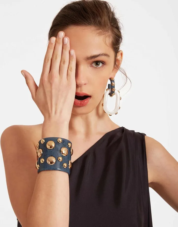La Doublej Nefertiti Bangle Solid Teal In Acrylic Resin Women Jewelry