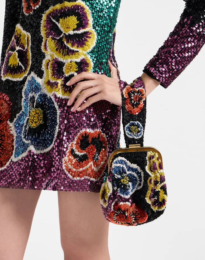 La Doublej Palazzo Mini Bag Pansy Multicolor In Paillettes Women Bags and Pochettes La Doublej Palazzo Mini Bag Pansy Multicolor In Paillettes Women Bags and Pochettes