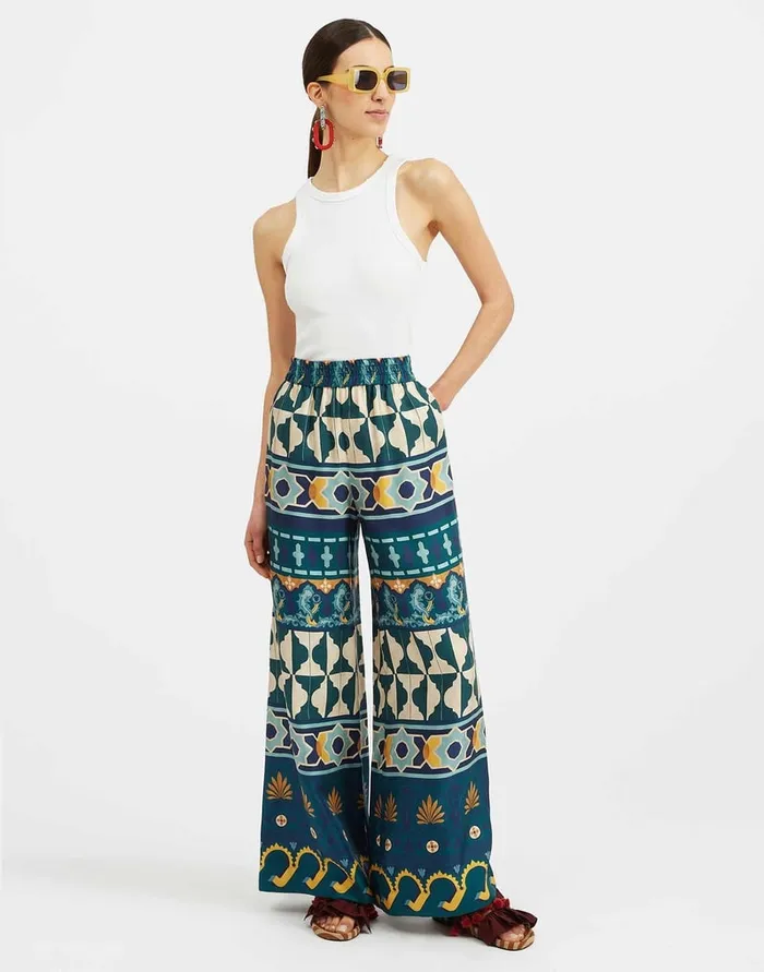 La Doublej Palazzo Pants Casareale Place Emerald In Silk Twill Women Shorts and Pants La Doublej Palazzo Pants Casareale Place Emerald In Silk Twill Women Shorts and Pants