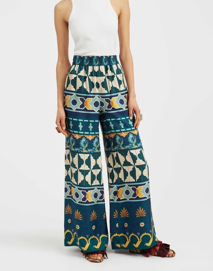 La Doublej Palazzo Pants Casareale Place Emerald In Silk Twill Women Shorts and Pants