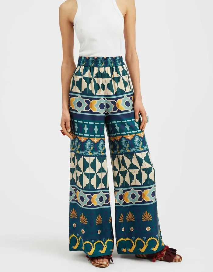 La Doublej Palazzo Pants Casareale Place Emerald In Silk Twill Women Shorts and Pants