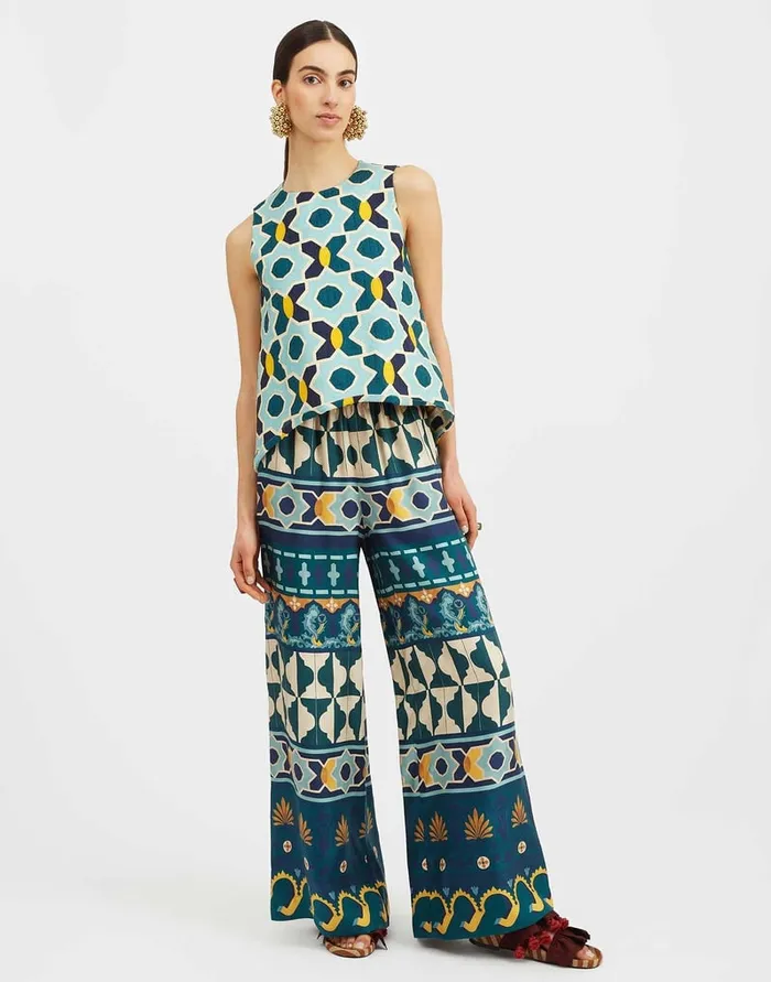 La Doublej Palazzo Pants Casareale Place Emerald In Silk Twill Women Shorts and Pants