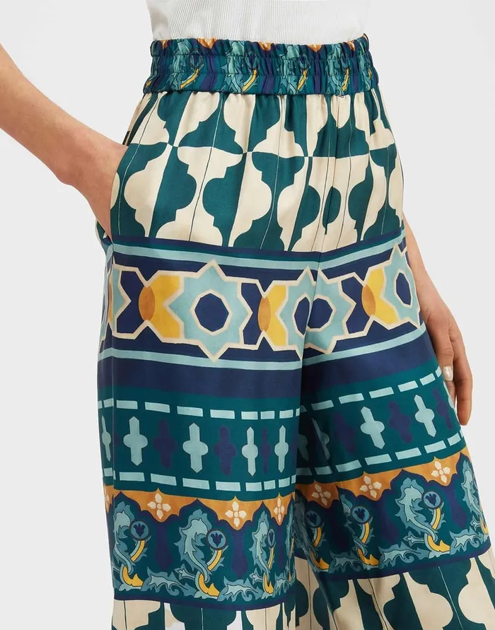La Doublej Palazzo Pants Casareale Place Emerald In Silk Twill Women Shorts and Pants