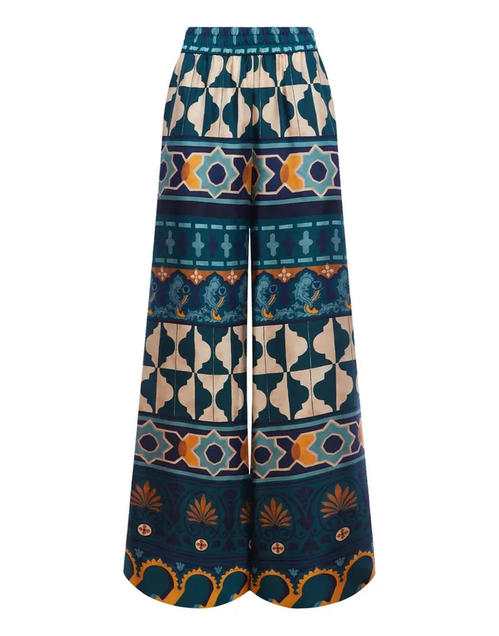 La Doublej Palazzo Pants Casareale Place Emerald In Silk Twill Women Shorts and Pants