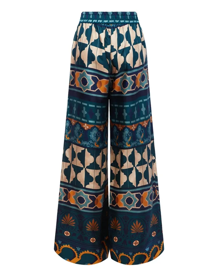 La Doublej Palazzo Pants Casareale Place Emerald In Silk Twill Women Shorts and Pants