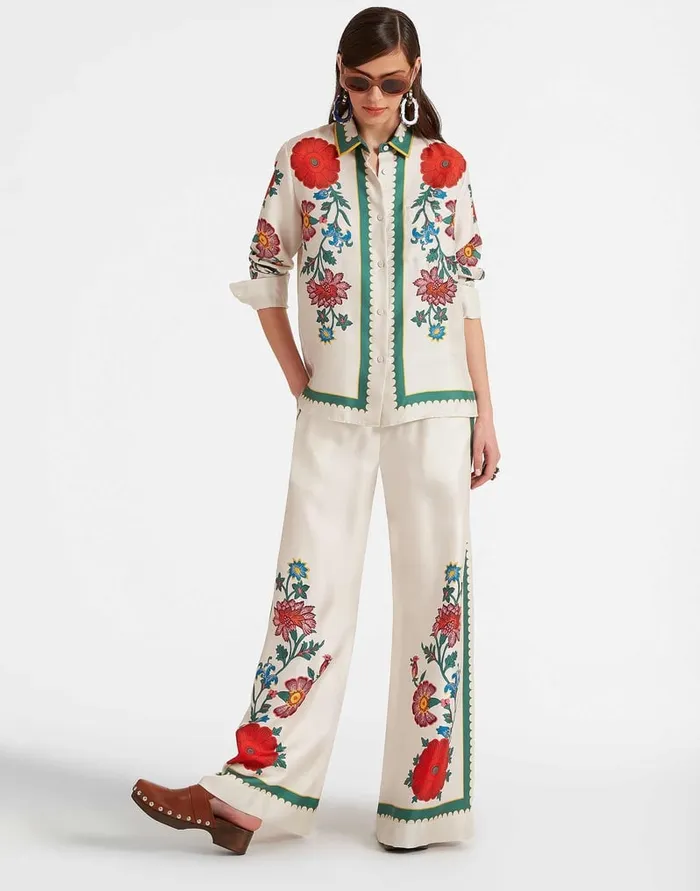 La Doublej Palazzo Pants Dragonflower Place Multicolor In Silk Twill Women Shorts and Pants La Doublej Palazzo Pants Dragonflower Place Multicolor In Silk Twill Women Shorts and Pants