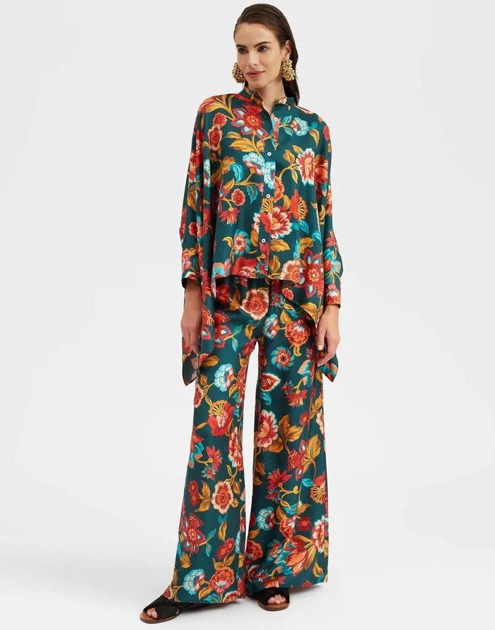 La Doublej Palazzo Pants Hottie Emerald In Silk Twill Women Party Dressing