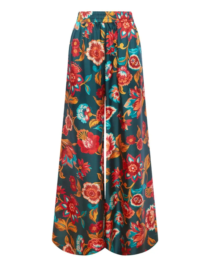 La Doublej Palazzo Pants Hottie Emerald In Silk Twill Women Party Dressing