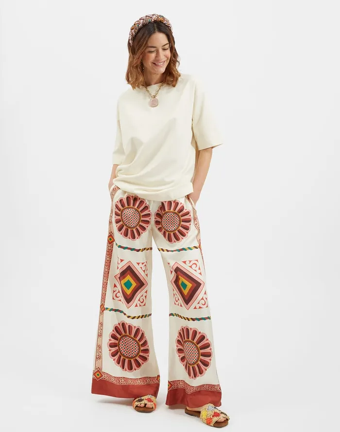 La Doublej Palazzo Pants Macro Tiles Place In Twill Silk Women Party Dressing La Doublej Palazzo Pants Macro Tiles Place In Twill Silk Women Party Dressing