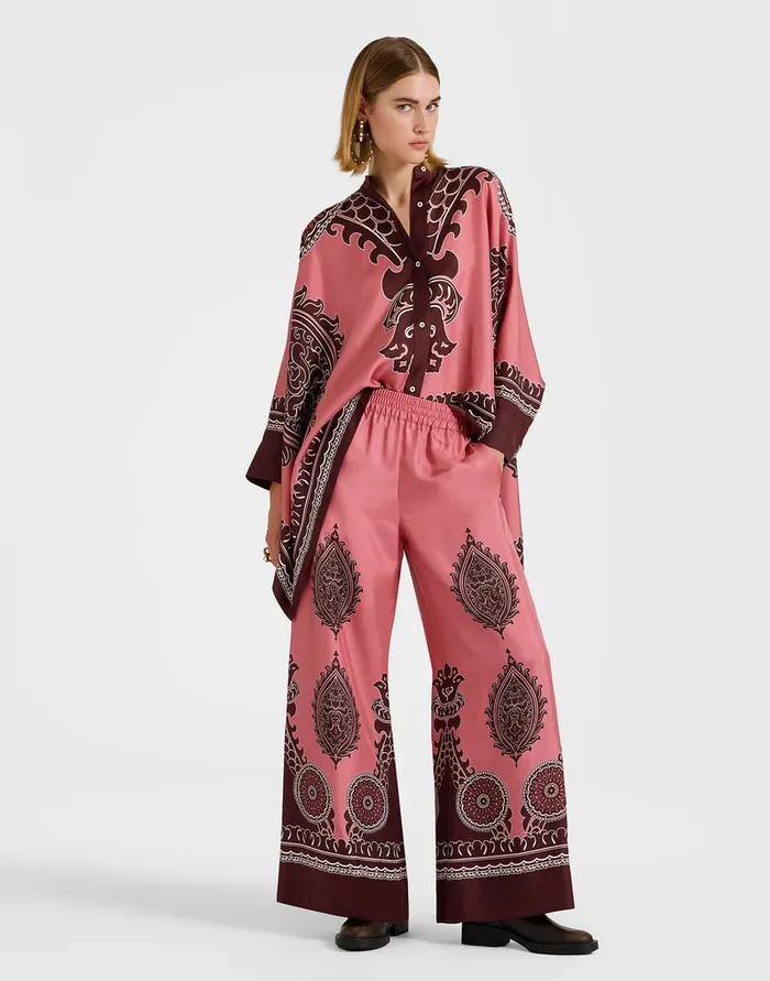 La Doublej Palazzo Pants Oltrarno Place Pink In Silk Twill Women Party Dressing La Doublej Palazzo Pants Oltrarno Place Pink In Silk Twill Women Party Dressing