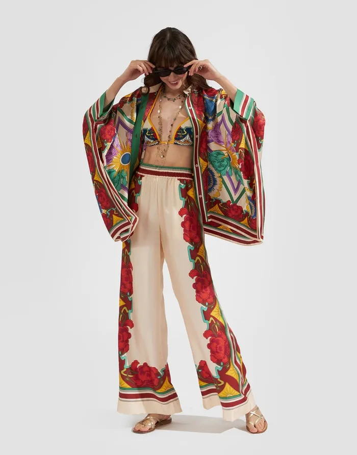 La Doublej Palazzo Pants Taormina Place Ivory In Twill Silk Women Shorts and Pants La Doublej Palazzo Pants Taormina Place Ivory In Twill Silk Women Shorts and Pants