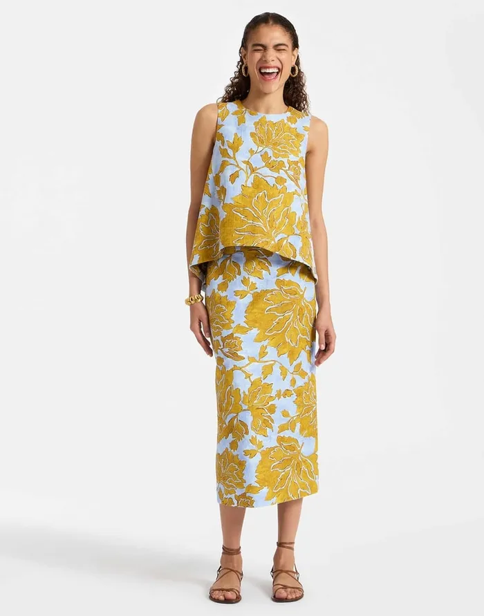 La Doublej Pencil Skirt Tangle Light Blue In Shot Cotton Women Skirts
