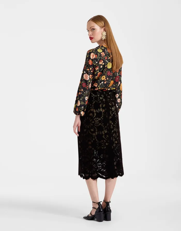 La Doublej Pencil Skirt Vaudeville Brown In Cotton Lace Women Skirts