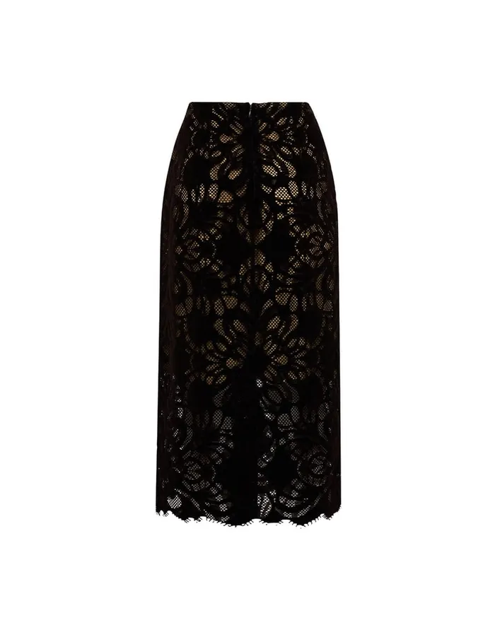 La Doublej Pencil Skirt Vaudeville Brown In Cotton Lace Women Skirts