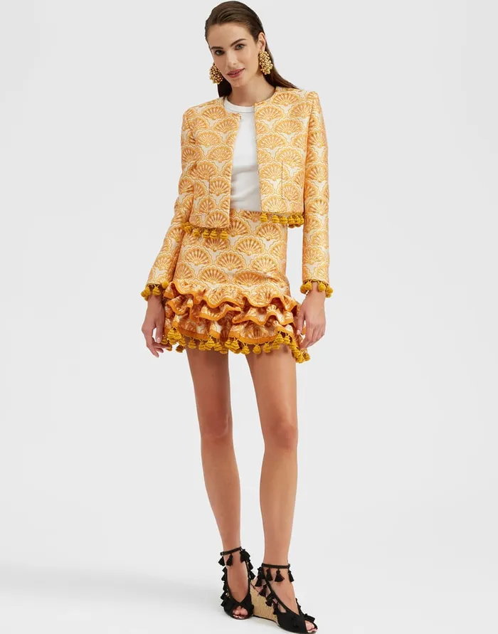 La Doublej Pincho Mini Skirt Fans Gold In Jacquard Women Skirts