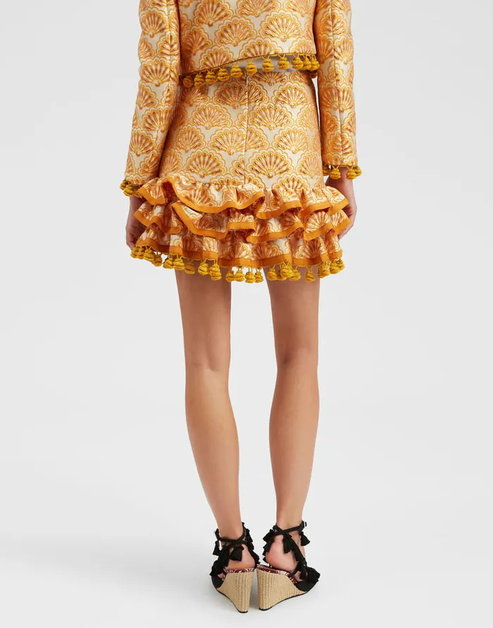 La Doublej Pincho Mini Skirt Fans Gold In Jacquard Women Skirts
